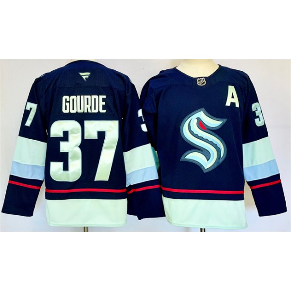 Seattle Kraken #37 Yanni Gourde Navy 2024-25 Home With A Patch Stitched Jersey