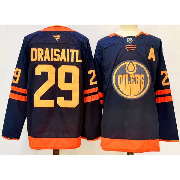 Edmonton Oilers #29 Leon Draisaitl Navy 2024-25 A Patch Stitched Jersey