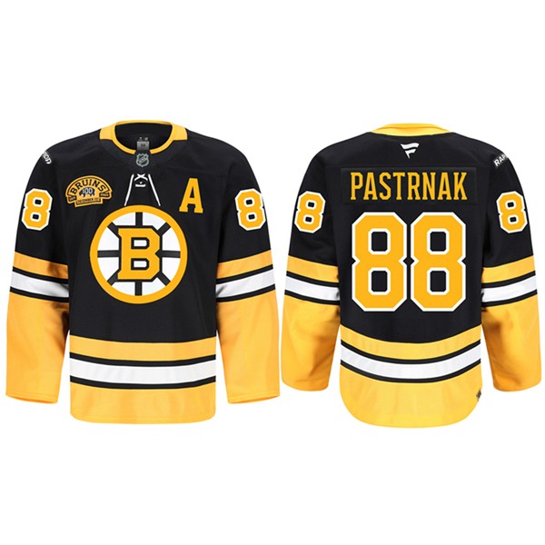 Boston Bruins #88 David Pastrnak Black 2024 100th Anniversary Patch Stitched Game Jersey