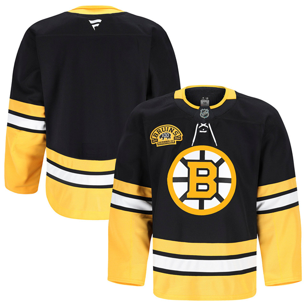 Boston Bruins Blank Black 2024 100th Anniversary Patch Stitched Game Jersey