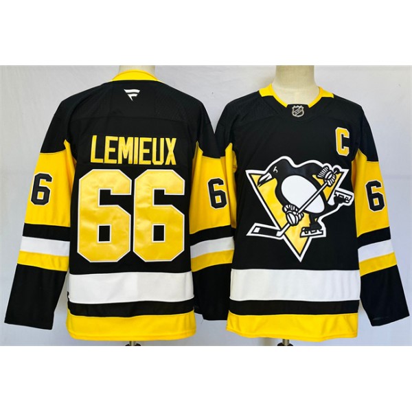 Pittsburgh Penguins #66 Mario Lemieux Black 2024-25 Home With C Patch Stitched Jersey