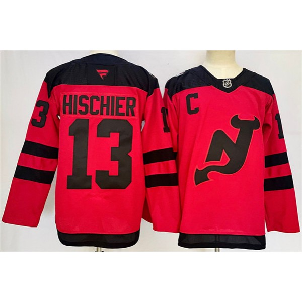 New Jersey Devils #13 Nico Hischier Red 2024-25 With C Patch Stitched Jersey