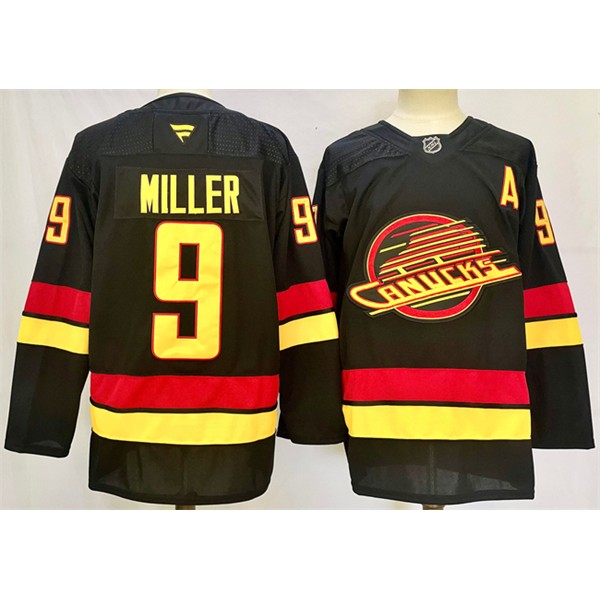 Vancouver Canucks #9 J.T. Miller Black 2024-25 With A Patch Alternate Stitched Jersey