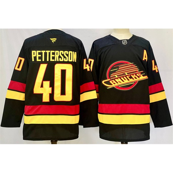Vancouver Canucks #40 Elias Pettersson Black 2024-25 With A Patch Alternate Stitched Jersey