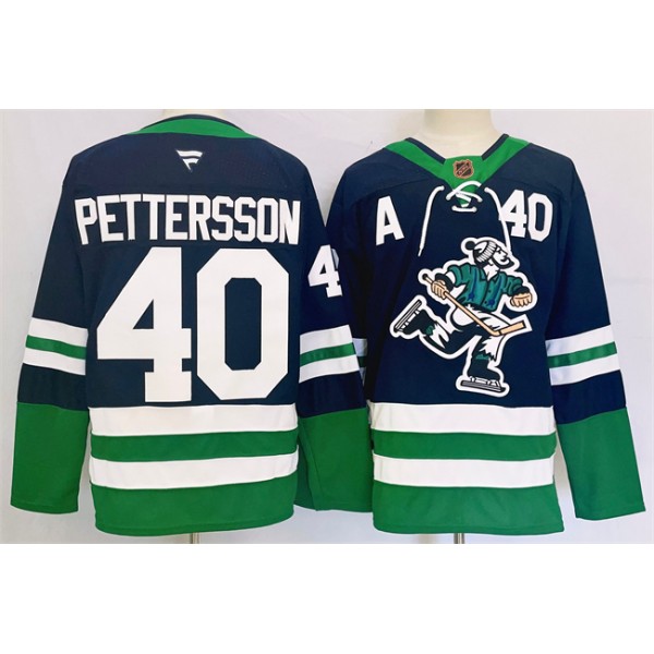 Vancouver Canucks #40 Elias Pettersson Navy 2024 Reverse Retro Stitched Jersey