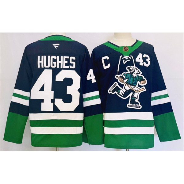 Vancouver Canucks #43 Quinn Hughes Navy 2024 Reverse Retro Stitched Jersey
