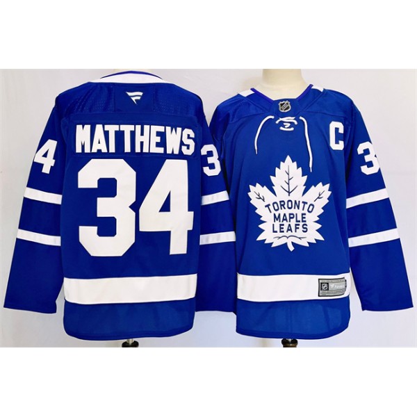 Toronto Maple Leafs #34 Auston Matthews Blue 2024-25 With C Patch Stitched Jersey