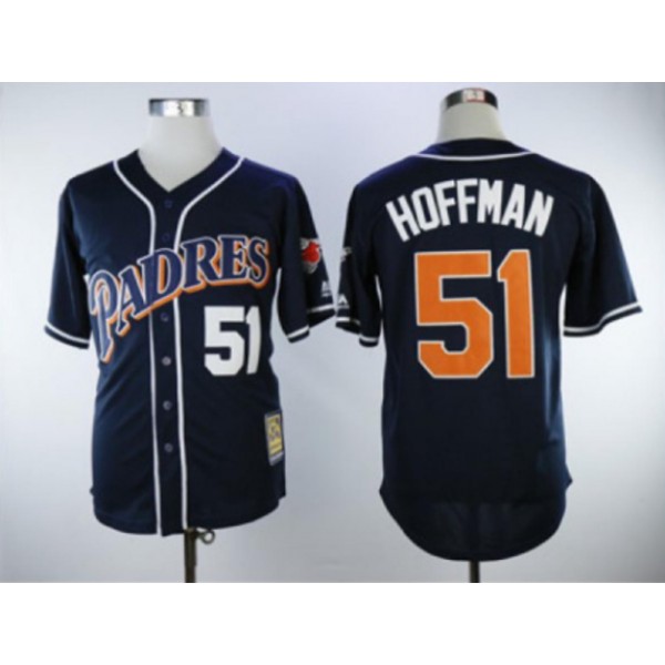 Padres#51 Trevor Hoffman Navy Blue Throwback Stitched Jersey