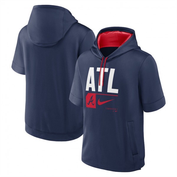 Atlanta Braves Navy Tri Code Lockup Short Sleeve Pullover Hoodie