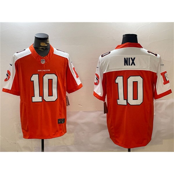 Denver Broncos #10 Bo Nix Orange 2024 F.U.S.E. Throwback Vapor Limited Alternate Stitched Jersey