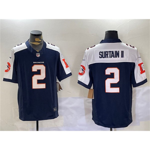 Denver Broncos #2 Patrick Surtain II Navy 2024 F.U.S.E. V2 Throwback Vapor Limited Alternate Stitched Jersey