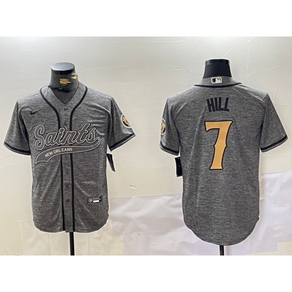 New Orleans Saints #7 Taysom Hill Gray With Patch Cool Base Stitched Jersey