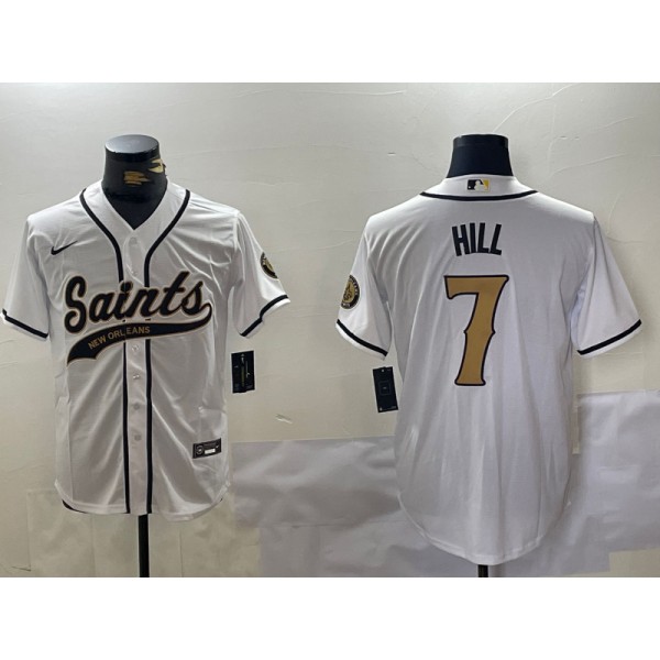 New Orleans Saints #7 Taysom Hill White With Patch Cool Base Stitched Jersey