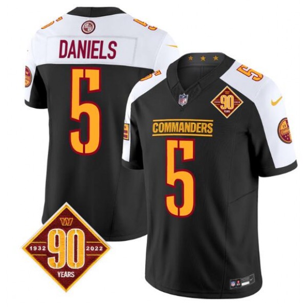 Washington Commanders #5 Jayden Daniels Black White 2024 F.U.S.E. 90th Anniversary Vapor Limited Stitched Jersey