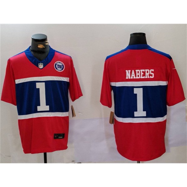 New York Giants #1 Malik Nabers Red 2024 F.U.S.E. With Patch Vapor Untouchable Limited Stitched Jersey