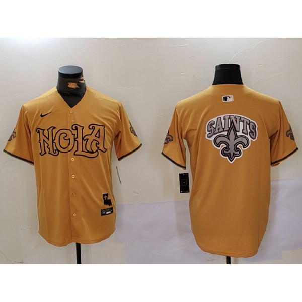 New Orleans Saints Team Big Logo Gold Cool Base Stitched Jersey