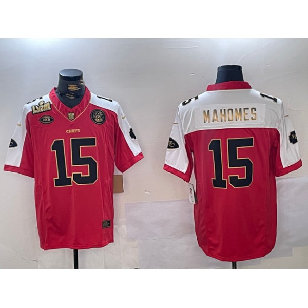 Kansas City Chiefs #15 Patrick Mahomes Red With Gold Super Bowl LVIII Patch Limited Stitched Jersey