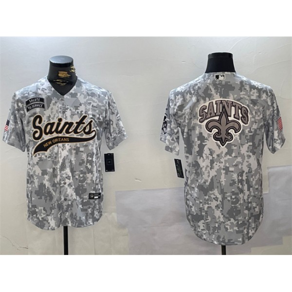 New Orleans Saints Team Big Logo 2024 Arctic Camo Salute To Service Stitched Jersey