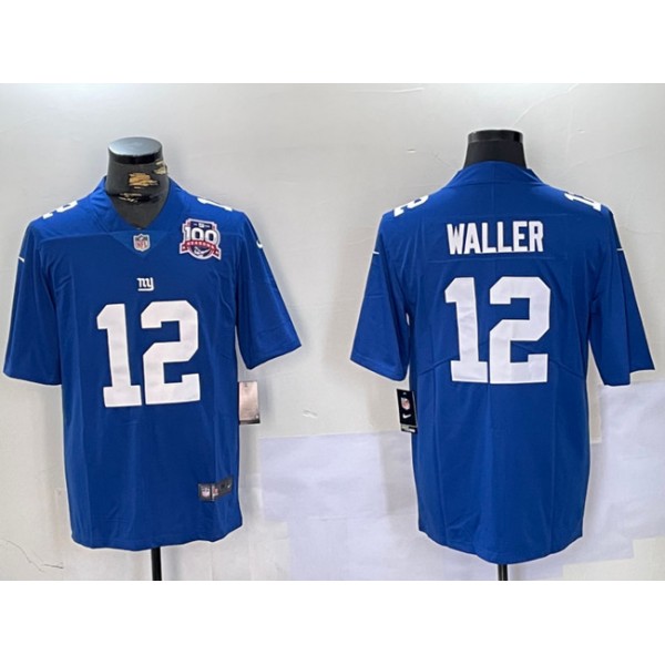New York Giants #12 Darren Waller Blue With 100TH Season Patch Vapor Untouchable Limited Stitched Jersey