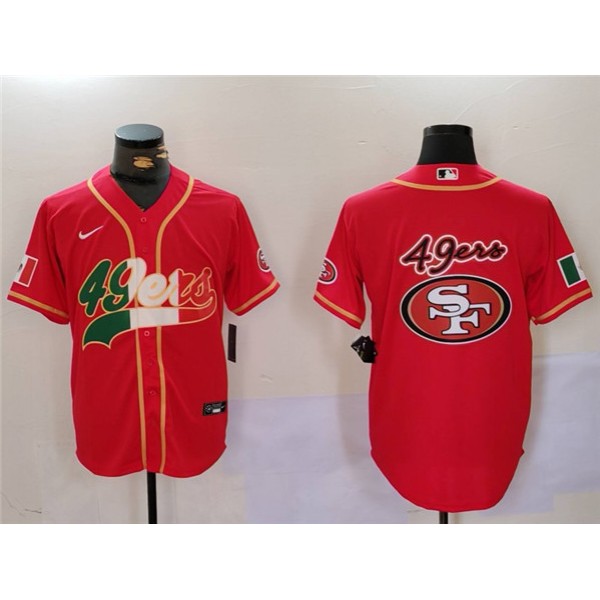 San Francisco 49ers Team Big Logo Red Mexico With Patch Stitched Jersey