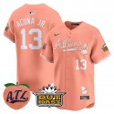 Atlanta Braves #13 Ronald Acuña Jr. Peach 2024 Atliens Peach With Outkast Patch Vapor Limited Stitched Jersey