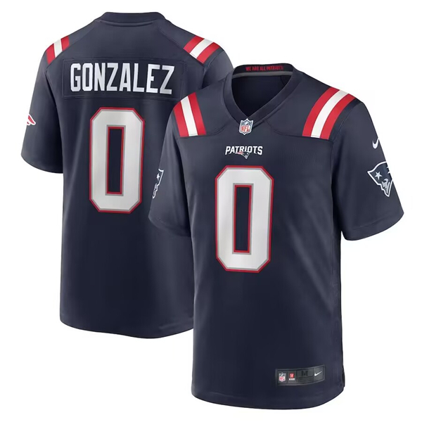 New England Patriots #0 Christian Gonzalez Navy Stitched Game Jersey