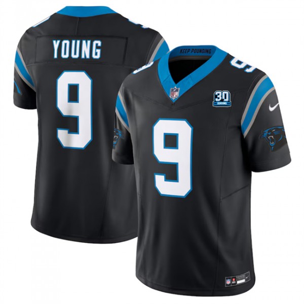 Carolina Panthers #9 Bryce Young Black 2024 30th Anniversary Patch F.U.S.E. Vapor Limited Stitched Jersey