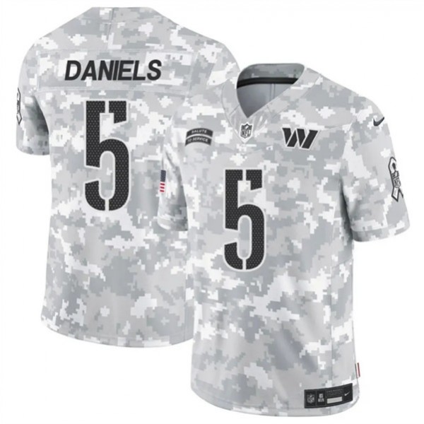 Washington Commanders #5 Jayden Daniels Arctic Camo 2024 F.U.S.E. Salute To Service Limited Stitched Jersey