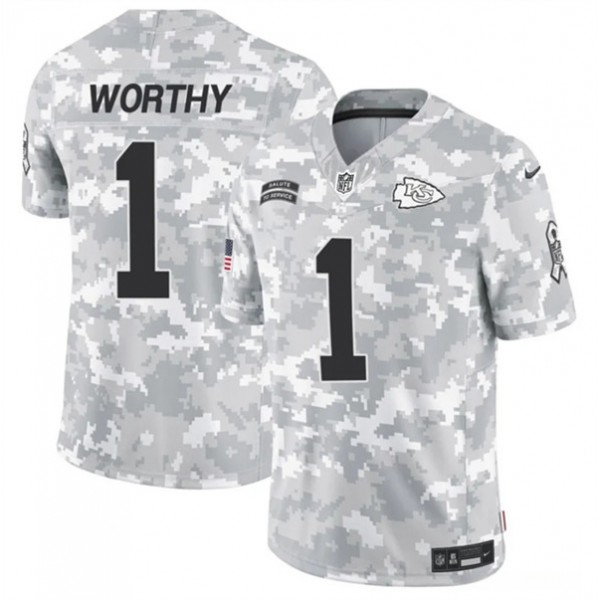 Kansas City Chiefs #1 Xavier Worthy Arctic Camo 2024 F.U.S.E. Salute To Service Limited Stitched Jersey