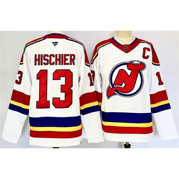 New Jersey Devils #13 Nico Hischier White 2024-25 With C Patch Stitched Jersey