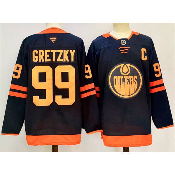 Edmonton Oilers #99 Wayne Gretzky Navy 2024-25 C Patch Stitched Jersey