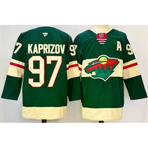 Minnesota Wild #97 Kirill Kaprizov Green 2024-25 With Patch Home Stitched Hockey