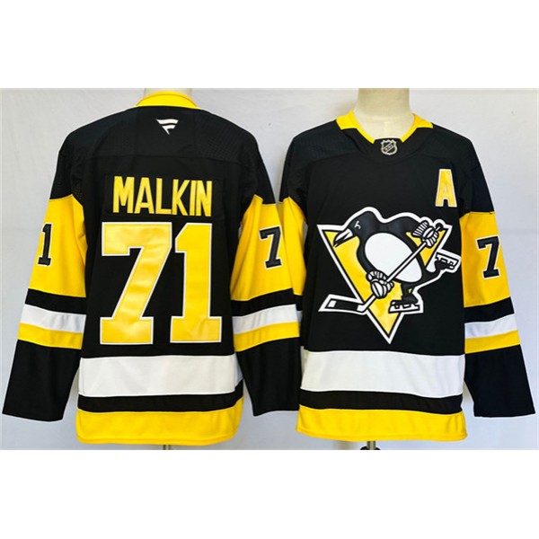Pittsburgh Penguins #71 Evgeni Malkin Black 2024-25 Home With A Patch Stitched Jersey