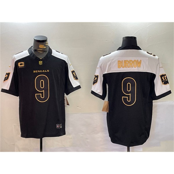 Cincinnati Bengals #9 Joe Burrow Black Gold 2024 F.U.S.E. With 4-Star C Patch Limited Stitched Jersey