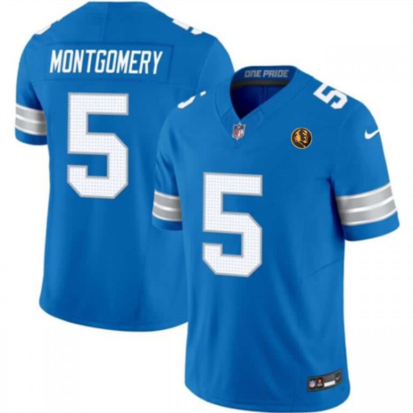 Detroit Lions #5 David Montgomery Blue 2024 F.U.S.E.With John Madden Patch Vapor Limited Stitched Jersey