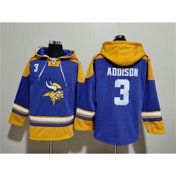Minnesota Vikings #3 Jordan Addison Purple Yellow Ageless Must-Have Lace-Up Pullover Hoodie