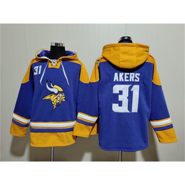 Minnesota Vikings #31 Cam Akers Purple Yellow Ageless Must-Have Lace-Up Pullover Hoodie