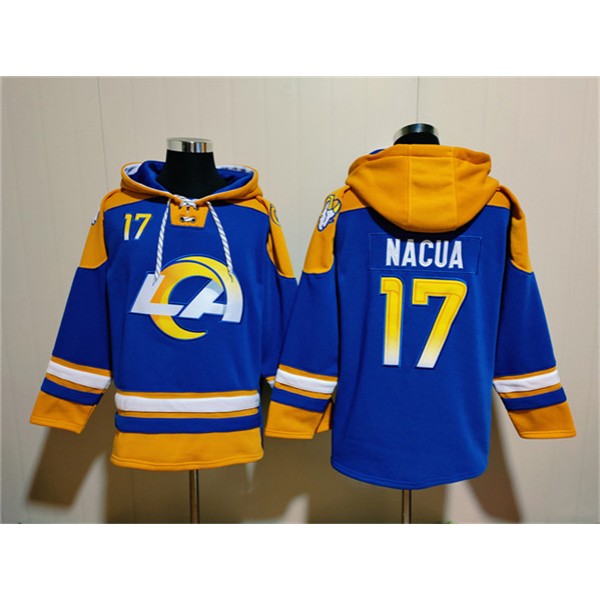 Los Angeles Rams #17 Puka Nacua Blue Ageless Must-Have Lace-Up Pullover Hoodie