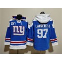 New York Giants #97 Dexter Lawrence II Blue Ageless Must-Have Lace-Up Pullover Hoodie