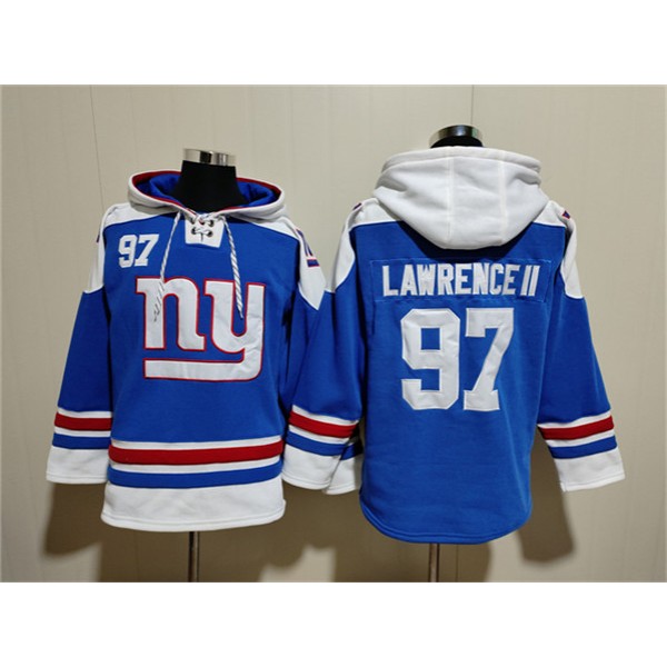 New York Giants #97 Dexter Lawrence II Blue Ageless Must-Have Lace-Up Pullover Hoodie