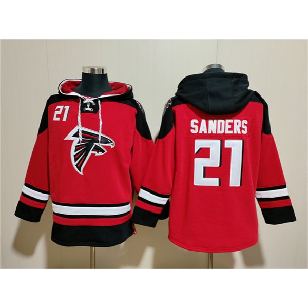 Atlanta Falcons #21 Deion Sanders Red Ageless Must-Have Lace-Up Pullover Hoodie