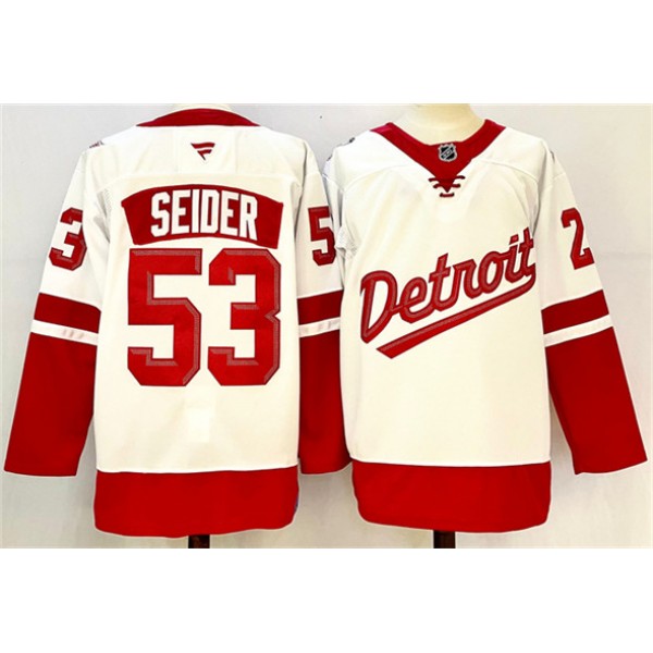 Detroit Red Wings #53 Moritz Seider White Red 2024-25 Stitched Jersey