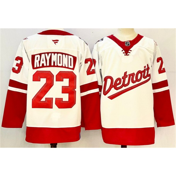 Detroit Red Wings #23 Lucas Raymond White Red 2024-25 Stitched Jersey