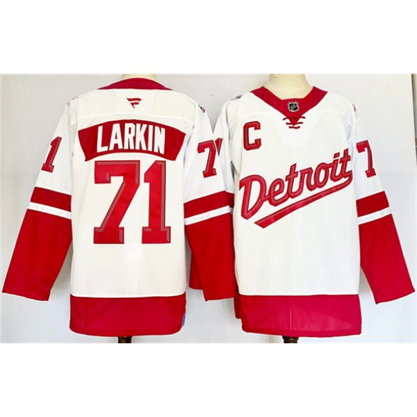 Detroit Red Wings #71 Dylan Larkin White Red 2024-25 With C Patch Stitched Jersey