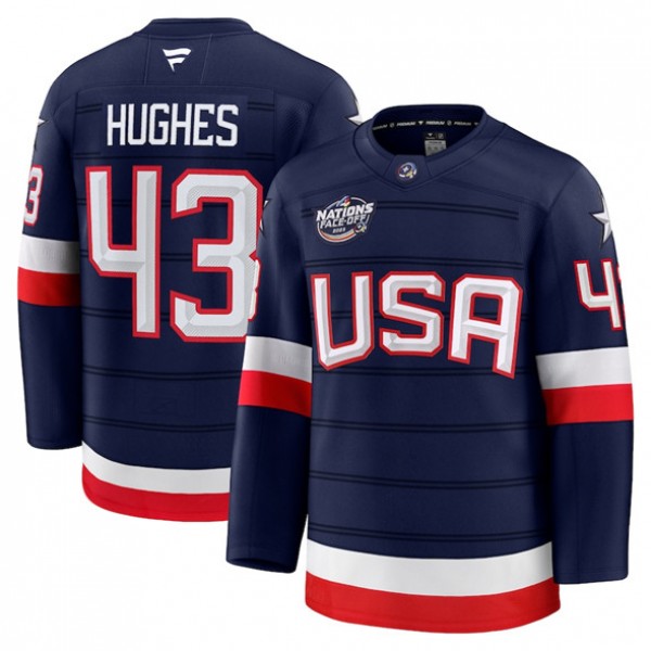 USA #43 Quinn Hughes Navy 2025 4 Nations Stitched Jersey