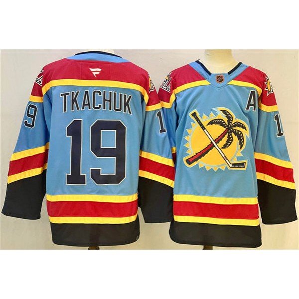 Florida Panthers #19 Matthew Tkachuk Blue 2024-25 Reverse Retro With A Patch Stitched Jersey