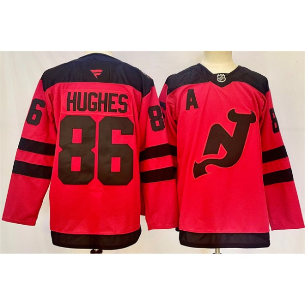New Jersey Devils #86 Jack Hughes Red 2024-25 With A Patch Stitched Jersey