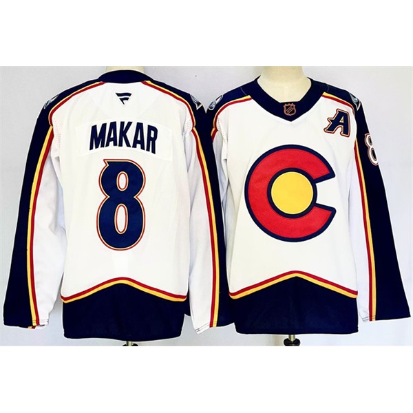 Colorado Avalanche #8 Cale Makar White 2024-25 With A Patch Reverse Retro Stitched Jersey