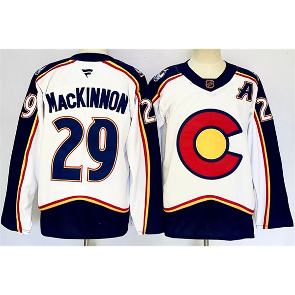 Colorado Avalanche #29 Nathan MacKinnon White Alternate With A Patch Reverse Retro Stitched Jersey