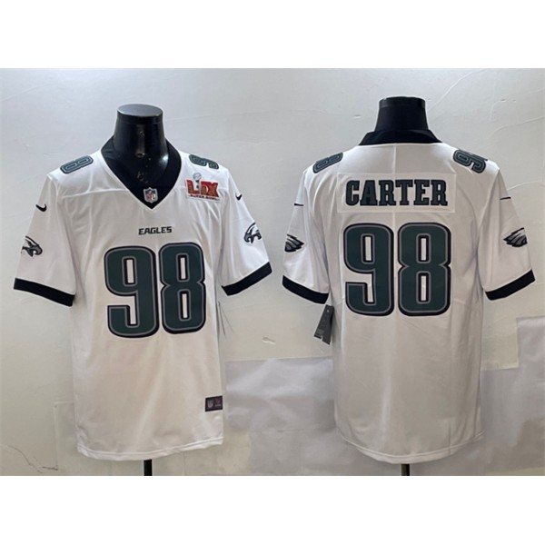 Philadelphia Eagles #98 Jalen Carter White 2025 Super Bowl LIX Patch New Vapor Untouchable Limited Stitched Jersey
